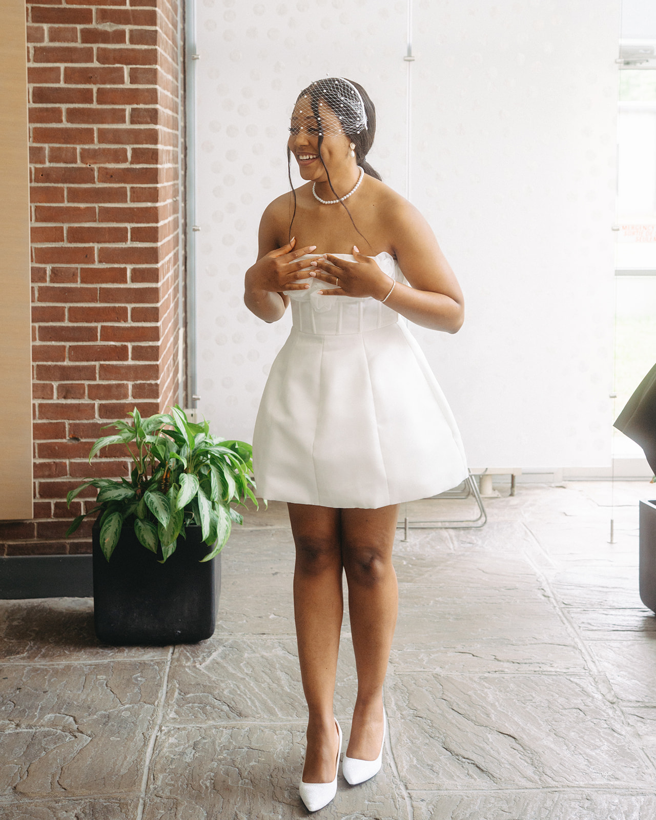 Bride at York Civic Centre minimalist wedding